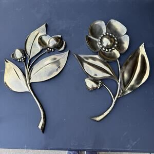 Vintage Syroco 1964 MCM Floral Wall Art Set 7444 A & B Gold Tone USA 18”